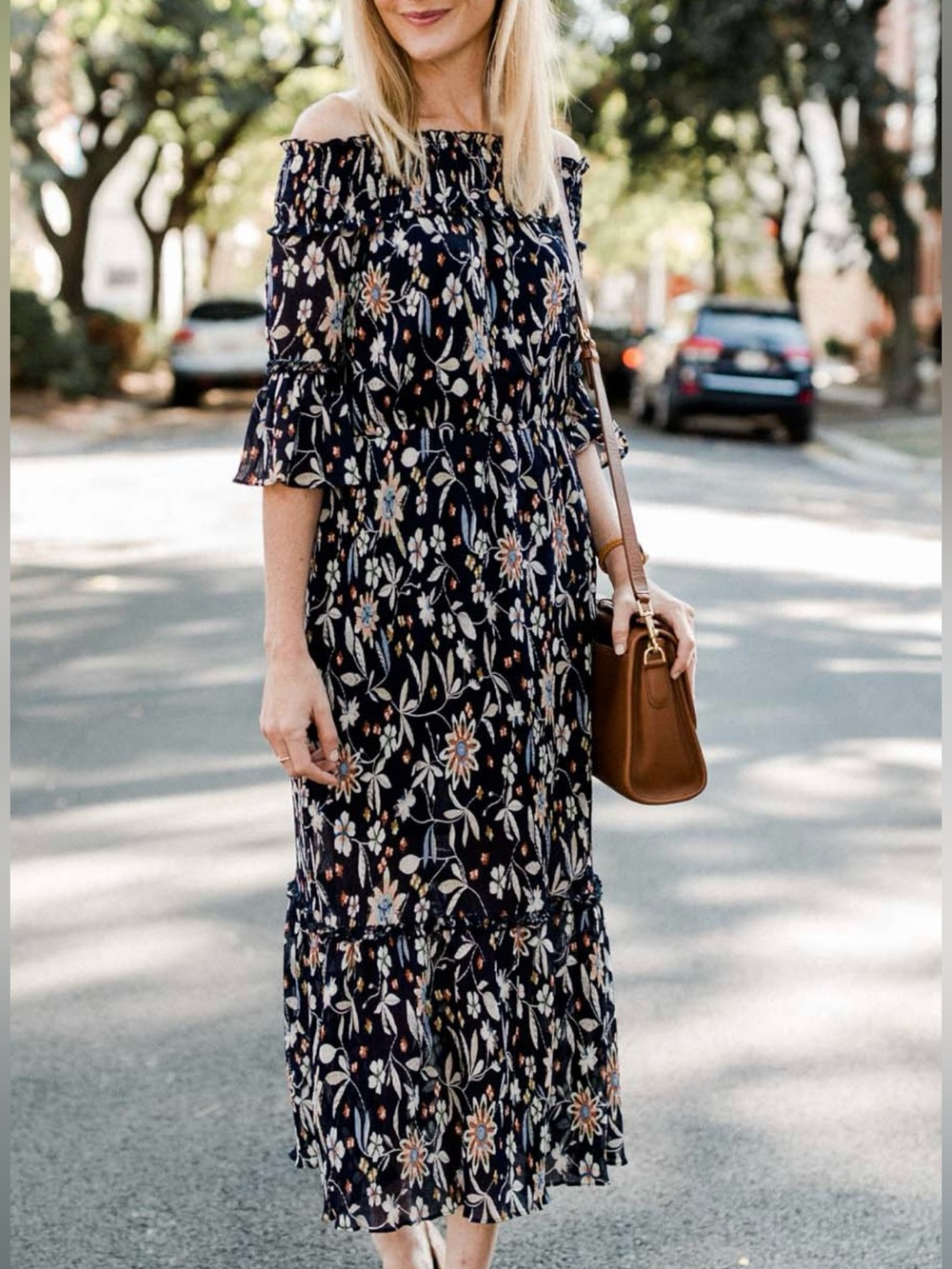Chelsea28 Navy Floral Off-Shoulder Tiered Maxi Dress